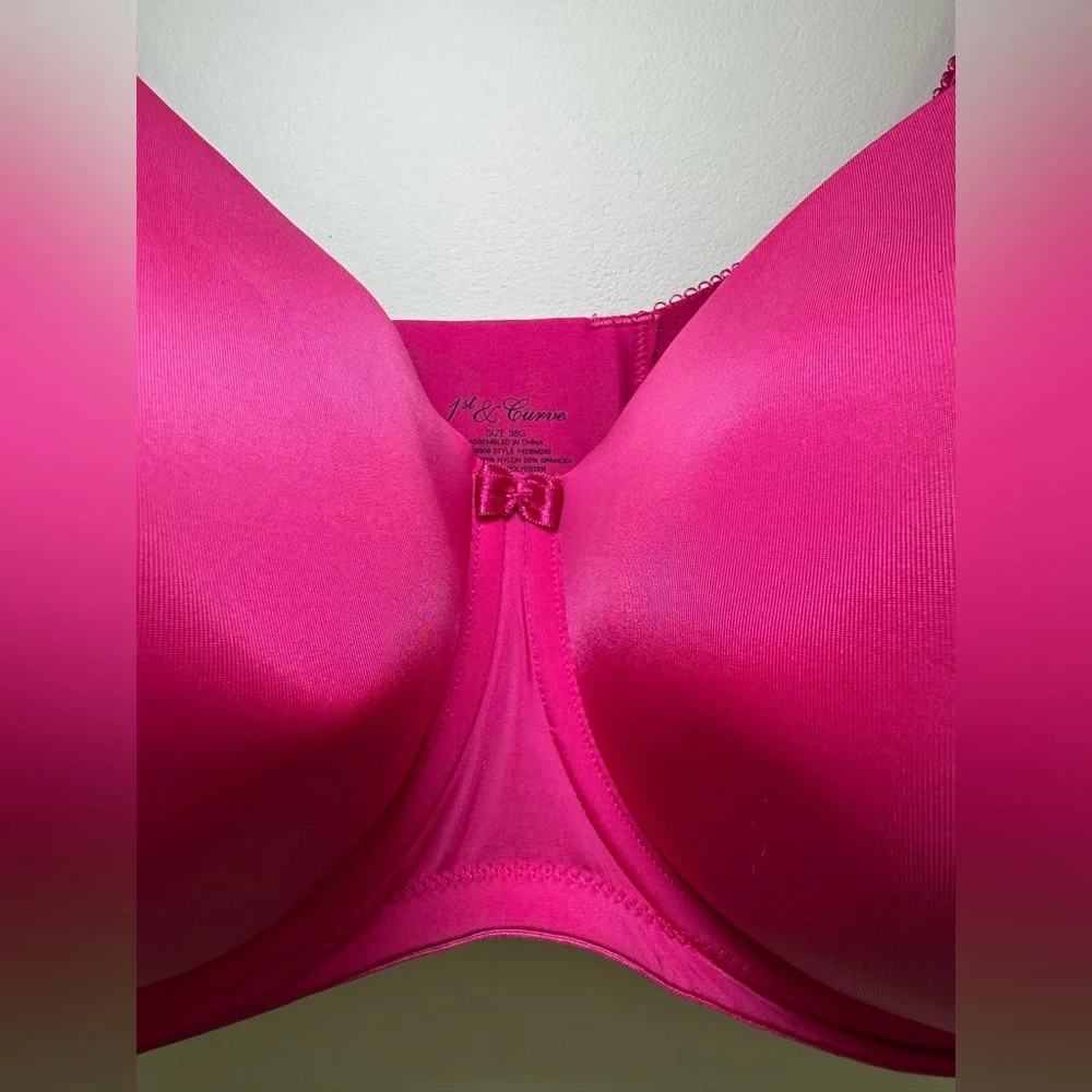 1st & Curve Hot Pink Underwire Bra Leopard Lace Trim Plus Size‎ Molded Cups 38G